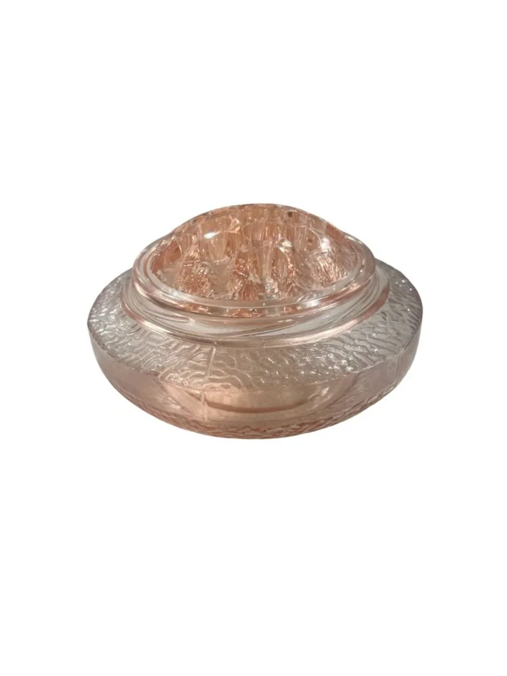 Vintage Pink Depression Glass Flower Frog Round Textured Design Superb